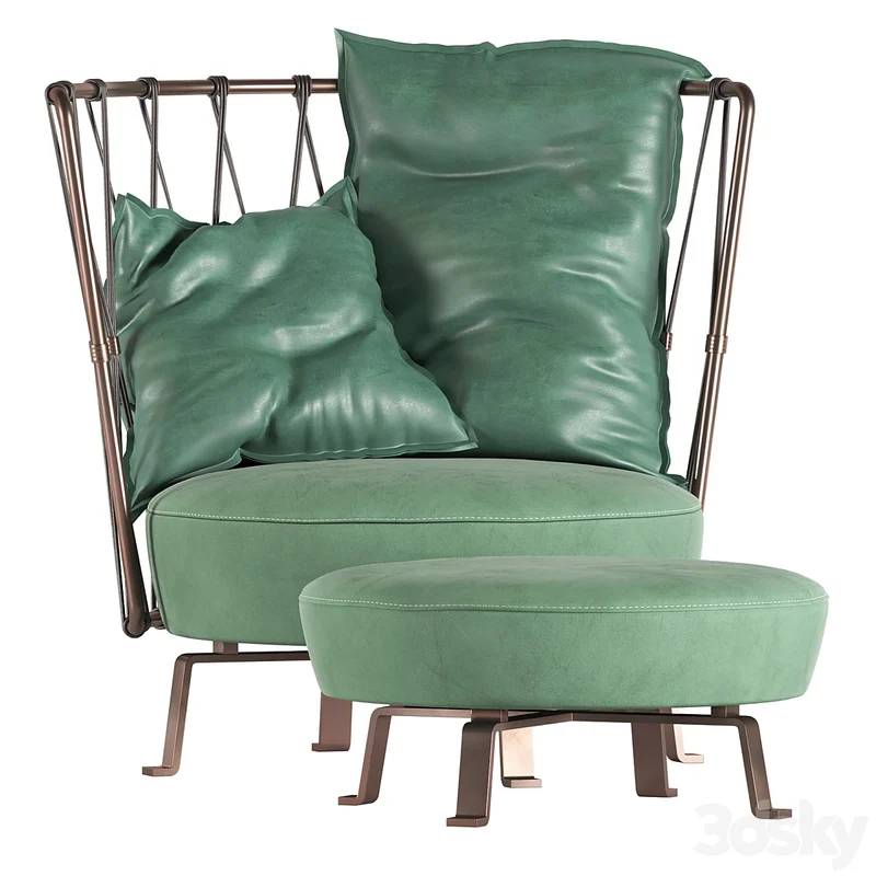A green armchair in the library