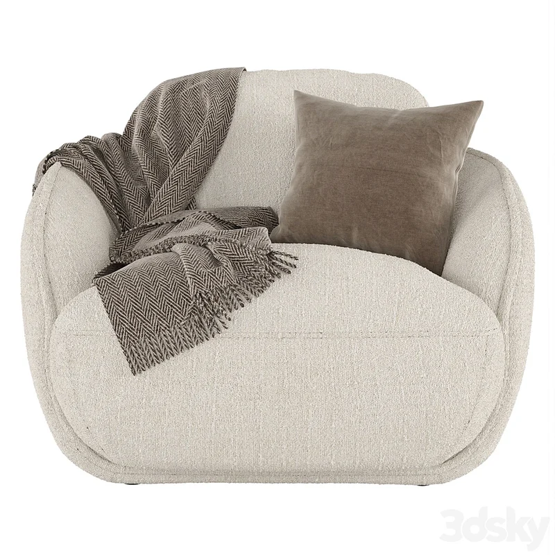 Cream boucle armchair being analyzed