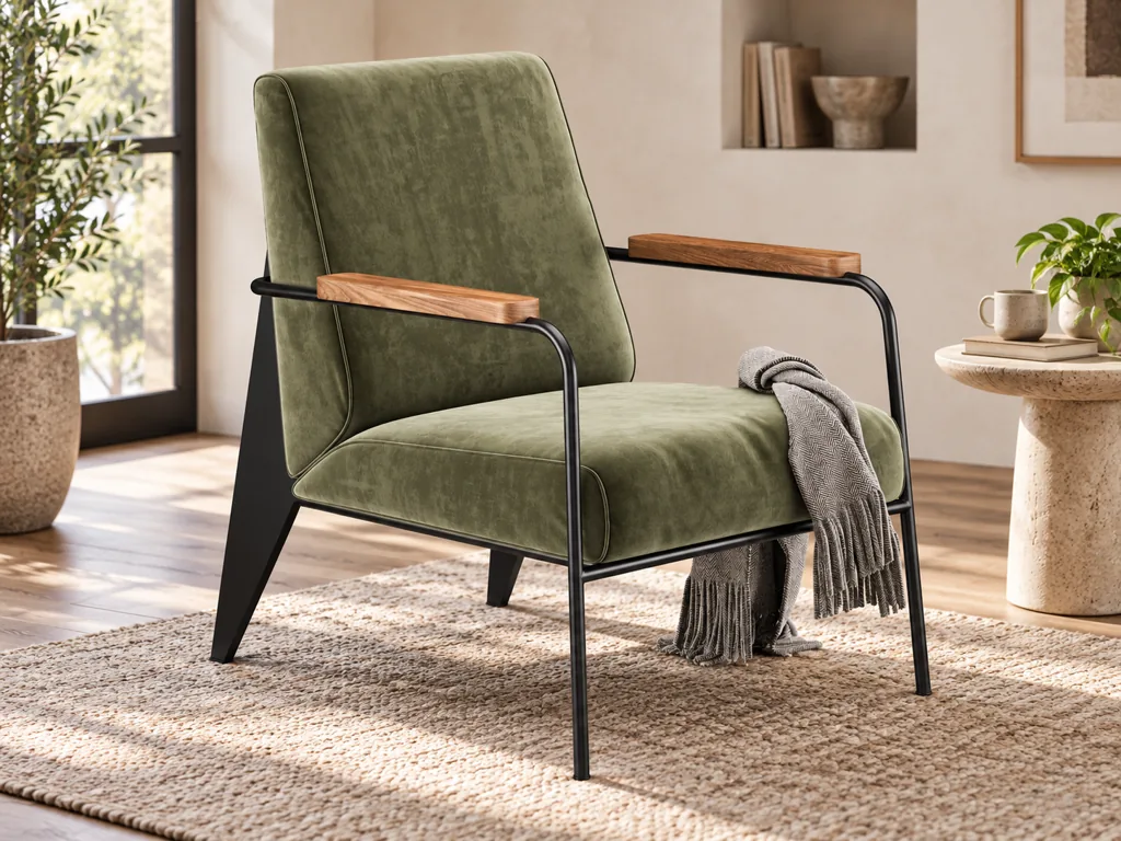 Olive armchair in a furnished room